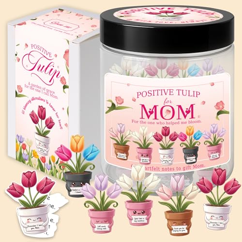 Mothers Day Gifts for Mom from Son Daughter- Positive Tulip Jar 60 Positive Affirmation Card, First Time Mothers Day Birthday Gifts for Mom Stepmom Mother in Law Wife from Daughter Son Husband - color: Positive Tulip