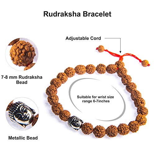 Wonder Care Authentic Rudraksha Mala | 5face Genuine Himalayan Rudraksha bracelet | Rudraksha Bead| Beaded Bracelets for Men | Pendant Necklace with Bead Bracelets - color: Rudraksha Buddha-2pcs