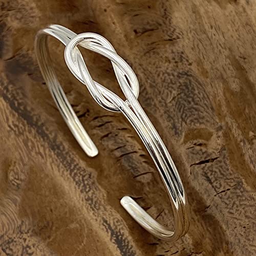 Handmade Sterling Silver Dainty Minimalist Knot Cuff Bracelet, Simple Silver Tied Wires, Adjustable 6 3/4 inches Cuff, Women size M-L, Gift for Her