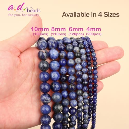 AD Beads 8mm Natural Round Loose Beads 110 Pieces, for Making 108 Mala Prayer Beads Necklace, Bracelet & Yoga Meditation, Jewelry Design (Blue Sodalite) - color: Blue Sodalite, size: 8mm-110pcs