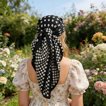 35" Head Scarf Large Square Scarf Like Cotton Hairscarf Fashion Scarves Bandana Night Sleeping Wraps for Women B01 - color: Black-white Polka Dots