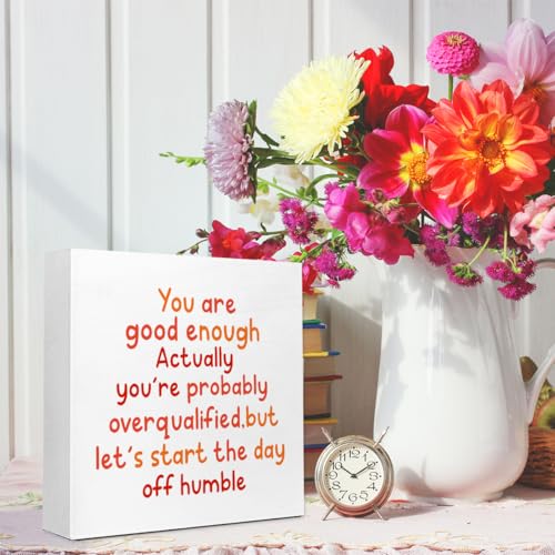 WUZYOU Inspirational Wood Box Sign 5x5 Inch - You Are Good Enough Motivational Plaque for Wall & Desk Decor, Perfect Positive Affirmation Gift - style: You are Good