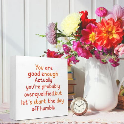 WUZYOU Inspirational Wood Box Sign 5x5 Inch - You Are Good Enough Motivational Plaque for Wall & Desk Decor, Perfect Positive Affirmation Gift - style: You are Good