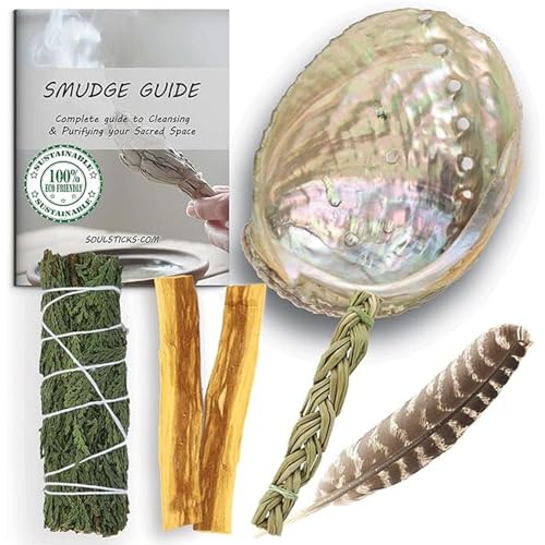 Ancient VEDA Organic Smudge Kit – Cedar Sage, Palo Santo, Sweetgrass, Abalone Shell, Feather & Smudge Guide | Smudging Kit for Home Energy Cleansing, Meditation, Reiki (Healer's Kit, Cedar Sage) - color: Cedar Sage, size: Healer's Kit