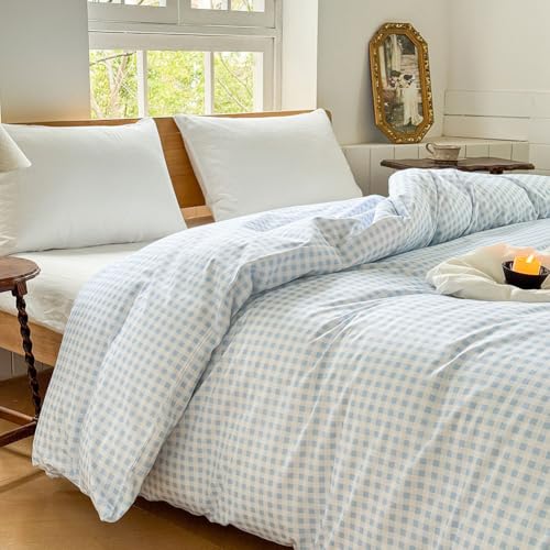 Light Blue Gingham Cotton Weighted Blanket Cover 48"x72", Blue Checked Plaid Duvet Cover for Weighted Blanket, Grid Cotton Heavy Blanket Duvet Cover (Light Blue Gingham, 48"x72") - color: Light Blue Gingham (No Blanket), size: 48"x72"