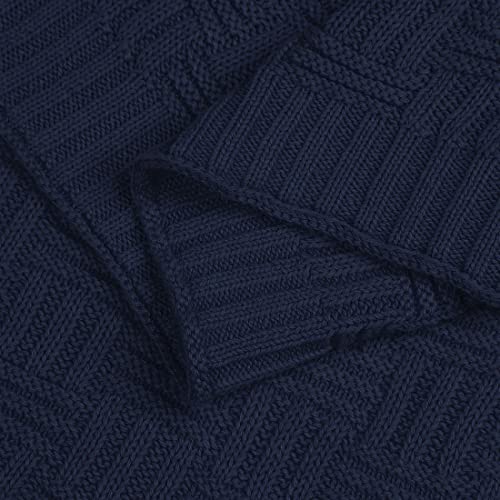 uxcell 100% Cotton Cable Knit Throw Blanket,Soft Lightweight Lap Blanket,Textured Solid Sofa Throw Couch Cover Decors Knitted Blankets, Navy Blue 50"x 60" - color: Navy Blue