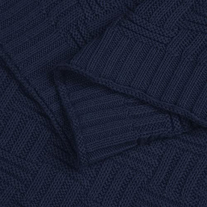 uxcell 100% Cotton Cable Knit Throw Blanket,Soft Lightweight Lap Blanket,Textured Solid Sofa Throw Couch Cover Decors Knitted Blankets, Navy Blue 50"x 60" - color: Navy Blue