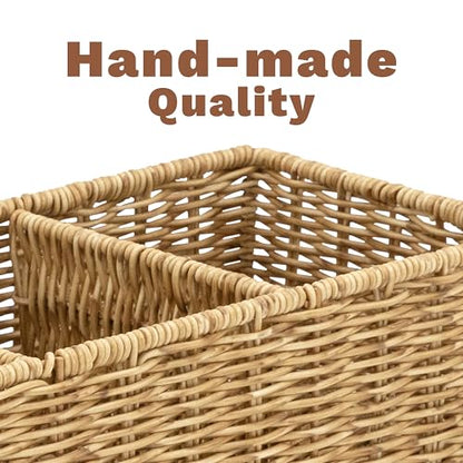 myHomeBody Wicker Basket With 3 Compartments, For Toilet Tank Paper Rolls, Hand Woven Bathroom Countertop Organizer, Bedroom Organization, 1pc, Tan - color: Tan