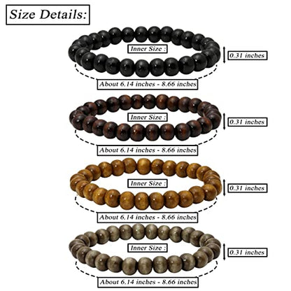 Eigso 6-8mm Wood Beads Bracelet Prayer Beads for Meditation Buddha Tibetan Bracelet for Men and Women