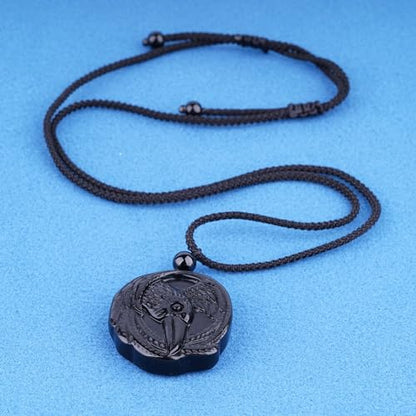 Black Obsidian Necklace Natural Crystal Amulet Protection Pendant with Adjustable Rope Lucky Talisman Necklaces Jewelry Gift for Men Women - color: Eagle