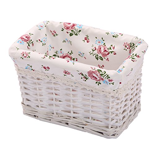 KINGWILLOW Woven Rectangular Wicker Storage Basket,Small Organizer Box - color: White-Wicker