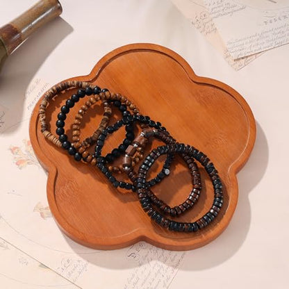 MILAKOO Mens Beaded Bracelets Tribal Wooden Elastic Adjustable Prayer Beads Wrap Cuff for Women - color: T: 6pcs