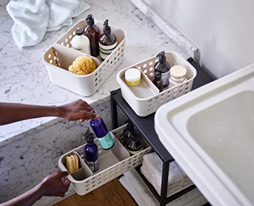 Joseph Joseph EasyStore - Slimline Bathroom essentials Storage Basket Organiser with moveable pot and divider, Ecru - size: Slimline (Pack of 1)