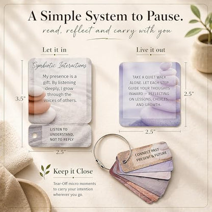 Weekly Pause™ Sensory Affirmation Cards for Women & Men – 55 Mindfulness Principles, Waterproof Raised Texture Deck with Tear-Off Mini Reminders & Keychain, Motivational Gift Box Set