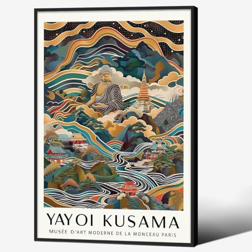 Yayoi Kusama Black Framed Wall Art Vintage Japanese Poster 16X24 in Abstract Buddha Decor Picture Prints Oriental Painting Artwork Suitable for Meditation Room Yoga Living Room Bedroom Gallery - color: Japanese Art04, size: 24"L x 16"W, style: Framed