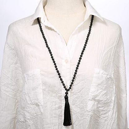6MM Mala Beads Necklace Natural Amazonite Stone Meditation Statement Necklace Japa Yoga Rosary Prayer Charm Beaded Tassel Necklace - style: Natural Lava
