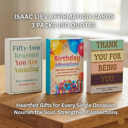 Isaac Liev 150 Affirmation Cards For Women, Appreciation quotes, Motivational and inspirational, 3-Pack Bundle, positivity gift - style: 3-PACK - Birthday, 52 Reasons & Thank You Affirmation