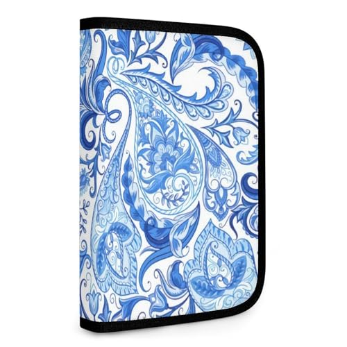 Blue White Floral Paisley Large Capacity Foldable Storage Bag
