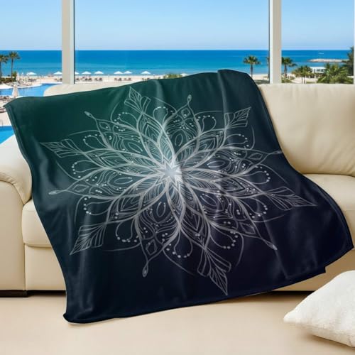 Elegant Mandala Printed Flannel Blanket, Soft Lightweight Green Throw for Relaxation and Meditation in Home Decor (03,60 x 80in) - color: 03, size: 60 x 80in