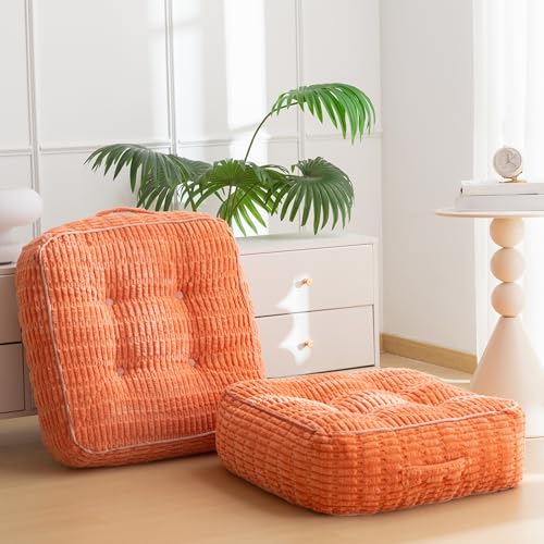 HIGOGOGO 8" Floor Pillow Cushion for Adults, Meditation Cushion Pillow, Blended Corduroy Cover, Large Square Floor Sitting for Tatami Living Room or Yoga, 2Pack, Coral - color: Square Coral, size: 8" Thick(Pack of 2)
