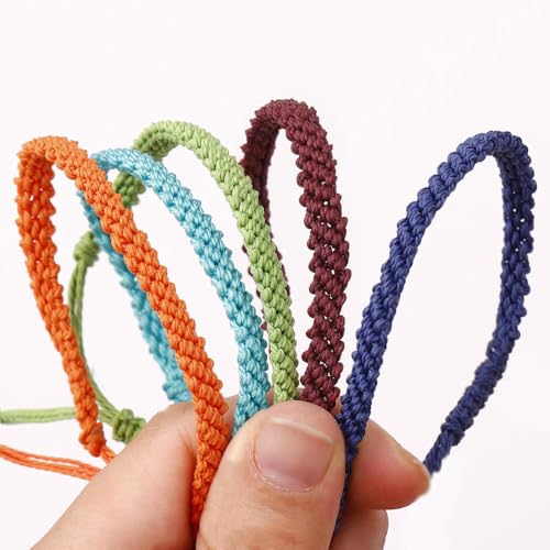 Handmade Braided String Rope Bracelets Simple Adjustable Woven Bracelet Tibetan Buddhist Protection Good Luck Kabbalah Amulet String Boho Summer Surfer Bracelets Waterproof Anklets