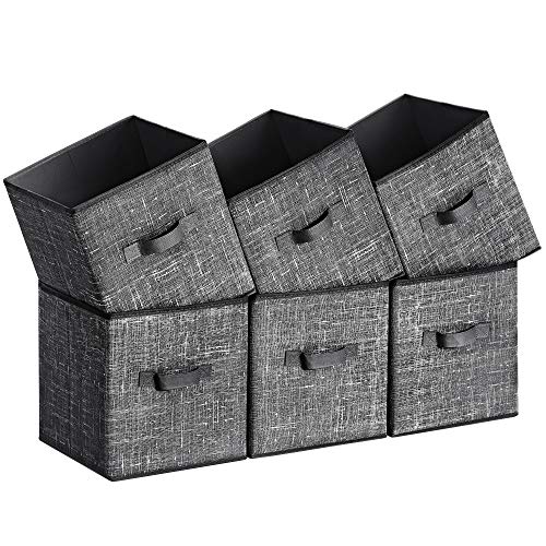 SONGMICS Storage Cubes, 11-Inch Non-Woven Fabric Bins with Double Handles, Set of 6, Closet Organizers for Shelves, Foldable, for Clothes, Classic Black UROB026B01 - color: Classic Black, size: 10.2''L x 10.2''W x 11''H