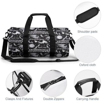 Skull Moon Sun Gothic Witch Board Seamless Black Cylindrical Portable Fitness Bag, Large Capacity Handbag - color: skull moon sun Gothic Witch Board Seamless bl