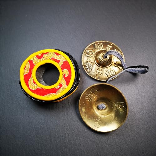 Tibetan Tingsha Bell Set - Tibetan Cymbals - for Sound Healing, Yoga, Meditation, and Mindfulness,Handmade in Nepal,Made of Brass,Astamangal Pattern,6.5cm/2.6 inch - color: 3-Brass-Astamangal-6.5cm