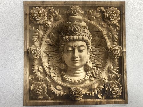 Buddha Wall Art with Floral Frame, Sepia Tone Carved Effect, Zen Meditation Room Decor 3D effect laser engraving on 3mm Bass wood.