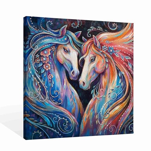 SiuSue Mystical Romantic Fantasy Dreamy Horse Couple Canvas Wall Art Poster Prints Artwork Pictures Framed for Home Bedroom Living Room Meditation Room, 12x12 Inch - color: Horse-2