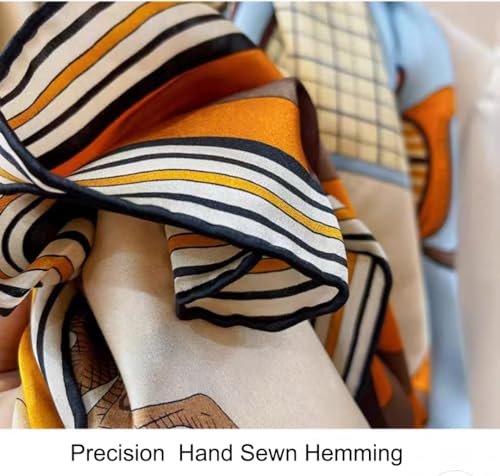 ANDANTINO 100% Silk Scarf 43" Large Square Lightweight Headscarf& Shawl–Women Hair Wraps-With Gift Packed - color: Brown&blue -Horse