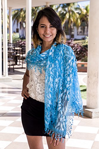Cindy and Wendy Lightweight Soft Leaf Lace Fringes Scarf Bridal Veils shawl for Women - color: Turquoise Blue