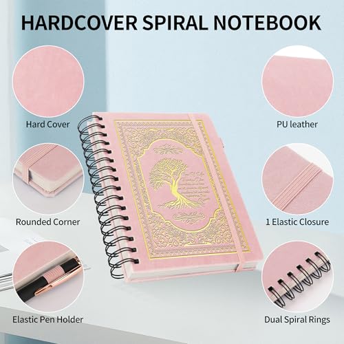 A5 Hardcover Spiral Notebook Tree of Life Journal Daily Journals for Writing Travel Notebooks Journal for Women Men 80GSM Paper Leather Spiral Journal,5.7"x8.3"（Spiral Tree -Pink) - color: Spiral Tree of Life-pink