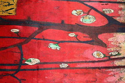 JWSilk Long Charmeuse Silk Scarf Classic Art Print - color: Red and Green