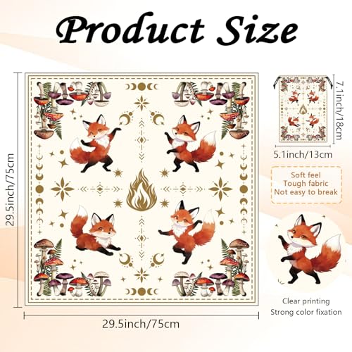 Tarot Altar Cloth Fox with Dancing Print Card Table Tablecloth Flower Thicket & Mushroom Tablecloth with Tarot Bag for Reading Rituals Crystals Spiritual Divination Witchcraft Supplies - color: Fox With Dancing