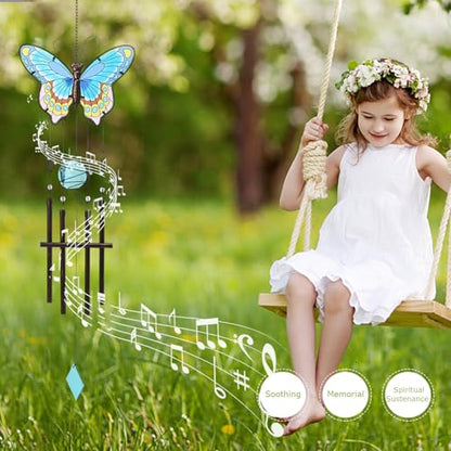 Taman Wind Chimes, 40" Butterfly Glass Wind Chime Colourful Wings Decorative Valentine's Day Gift Memorial Sympathy Gift Mom for Home, Outdoor, Yard, Patio,Garden Decor
