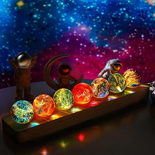7 Chakra Natural Healing Spheres with LED Wooden Stand 40mm Crystal Quartz Stones for Meditation Positive Energy Night Light Decoration - color: Color-1