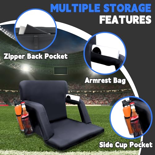 Stadium Seats for Bleacher Chairs (Black, Wide-22.5"-2 Pack) | Back Support, Cushion - size: Wide-22.5"-2 Pack