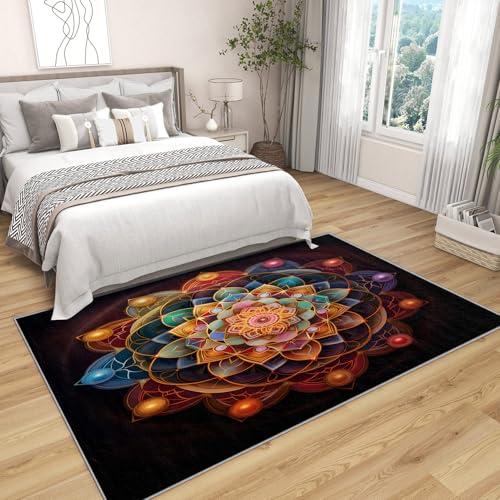 Mandala Rugs for Bedroom - Chakra Rug, 5x6 Area Rug, Meditation Washable Rugs for Bedroom, Boho Spiritual Living Room Area Rug, Zen Yoga Ethnic Home Decor, Mandala Gifts for Women - size: 5' x 6' (Rectangular)
