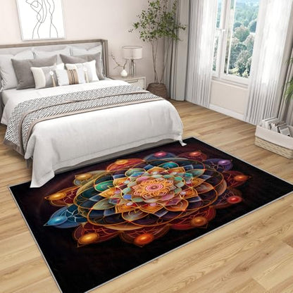 Mandala Rugs for Bedroom - Chakra Rug, 5x6 Area Rug, Meditation Washable Rugs for Bedroom, Boho Spiritual Living Room Area Rug, Zen Yoga Ethnic Home Decor, Mandala Gifts for Women - size: 5' x 6' (Rectangular)