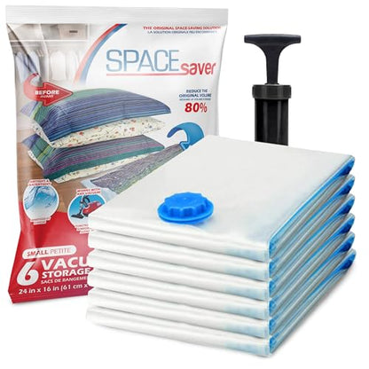 6 Pack Small Vacuum Storage Bags for Comforters, Blankets & Clothes – Vacuum Sealed Compression Bags with Hand Pump – Space Saver Storage Bags for Bedding, Moving, Travel & Organization - size: 6 Small Bags