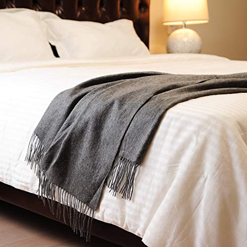 CUDDLE DREAMS Premium Cashmere Throw Blanket with Fringe, Luxuriously Soft (Gray) - color: Gray