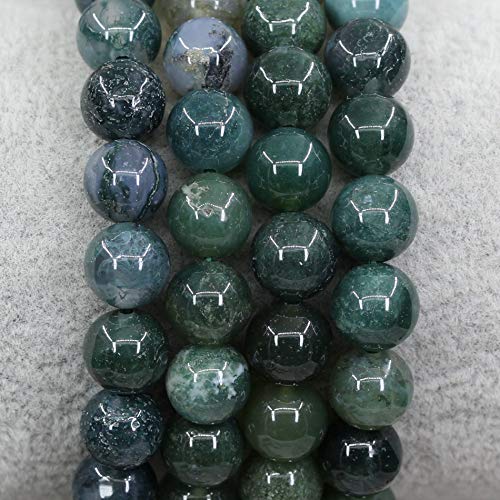 Keleny Gem Semi Precious Gemstones 8mm Round Beads Crystal Stretch Bracelets 7 Inch Unisex - color: A Grade Green Moss Agate