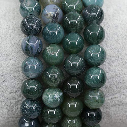 Keleny Gem Semi Precious Gemstones 8mm Round Beads Crystal Stretch Bracelets 7 Inch Unisex - color: A Grade Green Moss Agate
