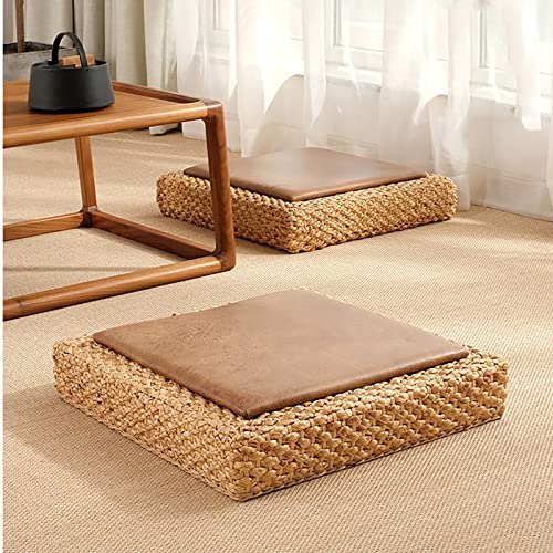 K.LSX Handmade Meditation Cushion Yoga Floor Mat Cushion,Woven Straw Tatami Seat Cushion Round Solid Wood Frame Seat Cushion,Japanese Futon Seat Cushion-Cool mat b 50x50x10cm(20x20x4inch)