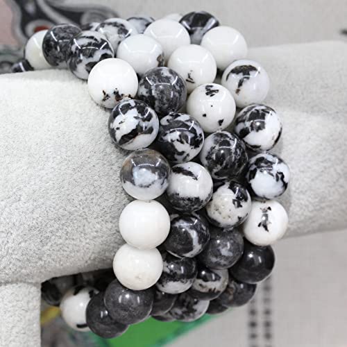 Keleny Semi Precious Stones Natural Gemstones 12mm Round Beads Crystal Stretch Bracelets 7 Inch Unisex - color: Black White Zebra Jasper