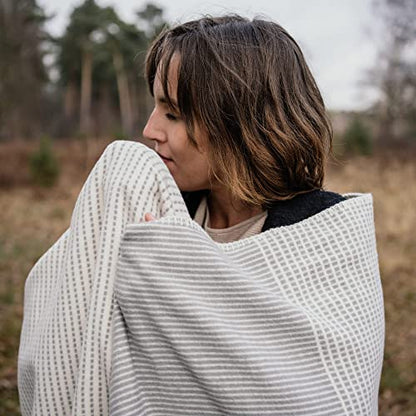 IBENA Salerno 100% Organic Cotton Cuddly Soft Jacquard Woven Ombre Throw Blanket (Grey) - color: Grey
