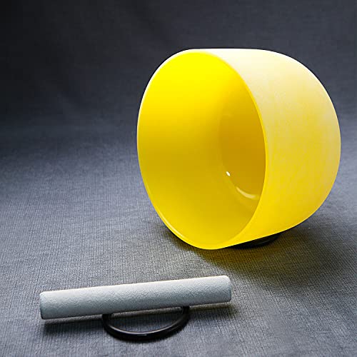 Hye-eun 10 inch E Note 432hz Solar Plexus Chakra Yellow Color Frosted Quartz Crystal Singing Bowl without Carrier Case for Yoga Healing Sound Energy Vibration - color: 10"E 432hz Yellow without bag