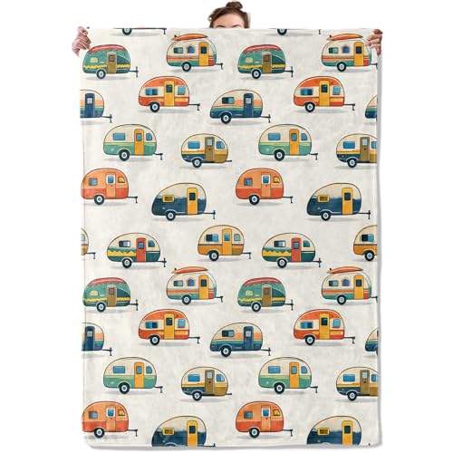 Retro Camper Trailer Throw Blanket, Colorful Cartoon Rv, Soft Flannel Fleece, 40x50 Inch, Couch Sofa Cartoon Blankets for Campers Travel Lovers, Cozy Funny Vintage Home Decor Gifts - color: Camper, size: 50x40 INCH
