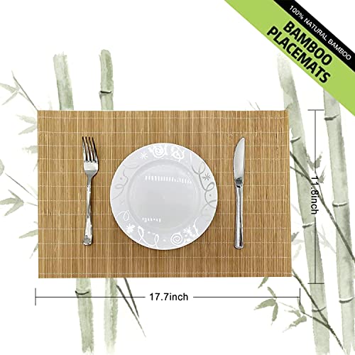 Set of 4 Pcs Bamboo Placemats Sushi Rolling Mat Japanese Style Natural Anti-Slip Bamboo Placemats Washable Heat-Resistant Table Mats for Dining Room and Kitchen（Brown） - color: Brown, size: Set of 4